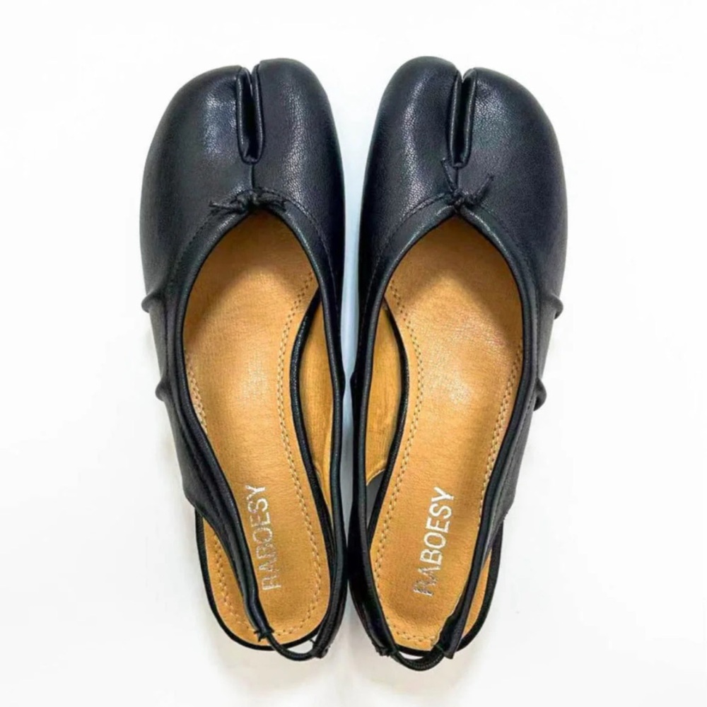 Faboesy Black Split-Toe Slingback Sandals